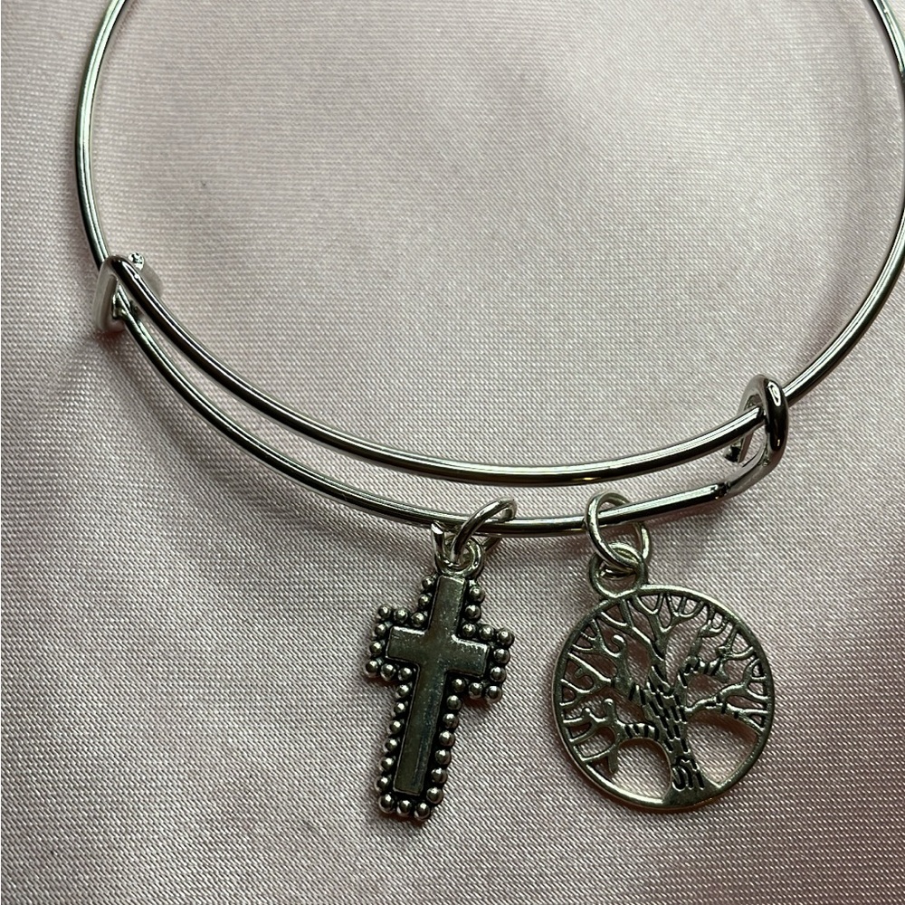 Silver Charm Bracelet with Cross and Tree of Life